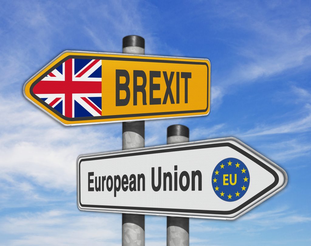 Road signs EU and Brexit