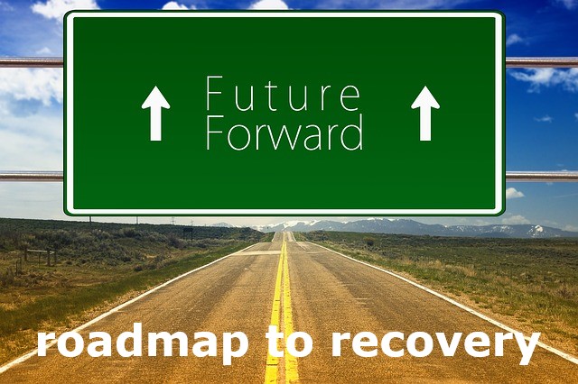 road sign saying Future Forward and Roadmap to recovery